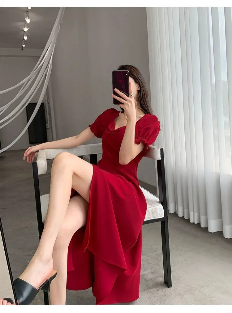 Vintage French Puff Sleeve A-Line Dress