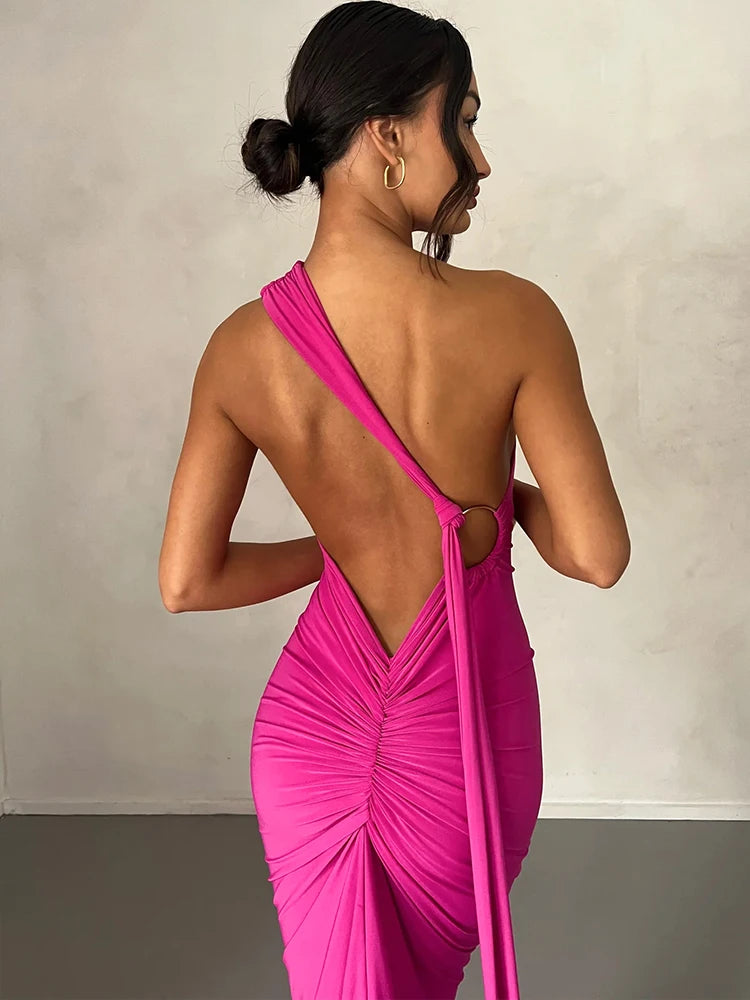 Backless Diagonal Collar Bodycon Dress