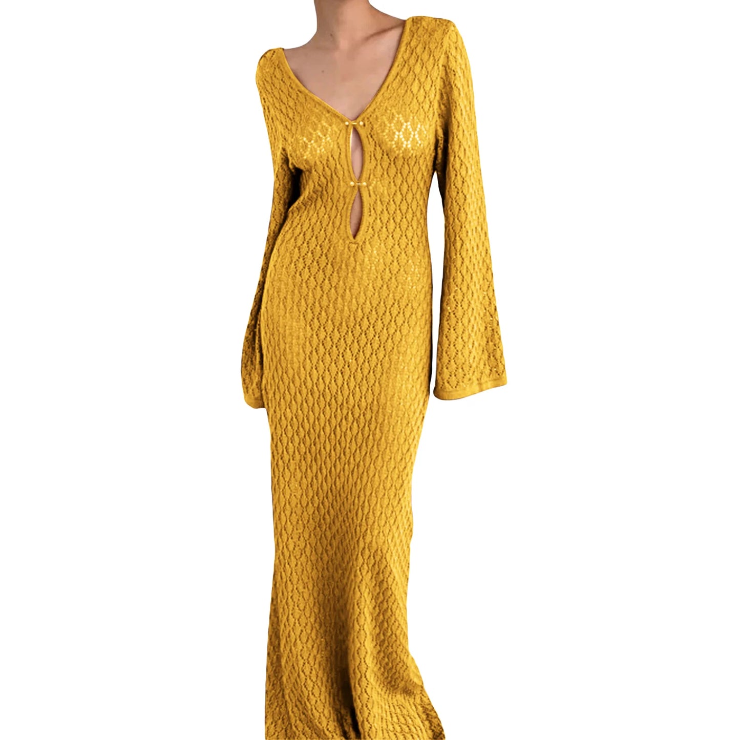 Bohemian V-Neck Hollow Out Maxi Dress