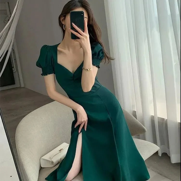 Vintage French Puff Sleeve A-Line Dress