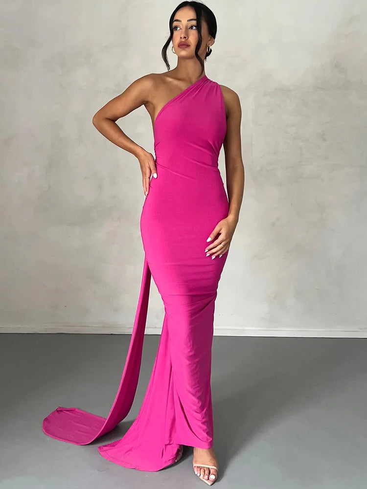 Backless Diagonal Collar Bodycon Dress