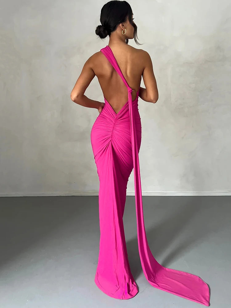 Backless Diagonal Collar Bodycon Dress
