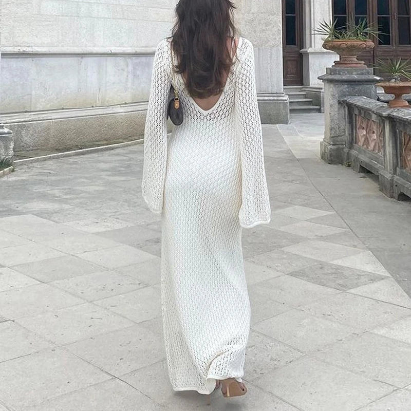 Bohemian V-Neck Hollow Out Maxi Dress