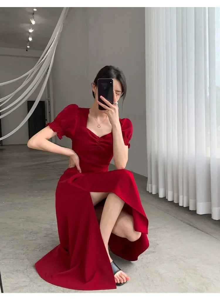 Vintage French Puff Sleeve A-Line Dress