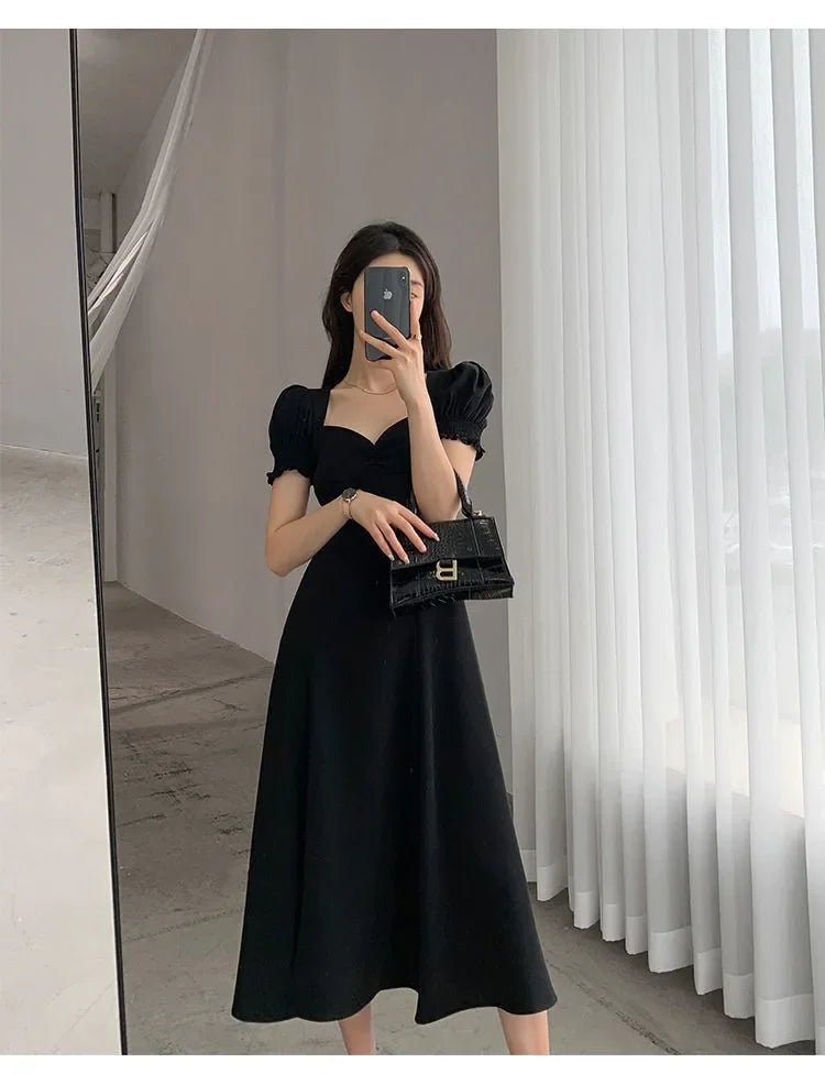 Vintage French Puff Sleeve A-Line Dress