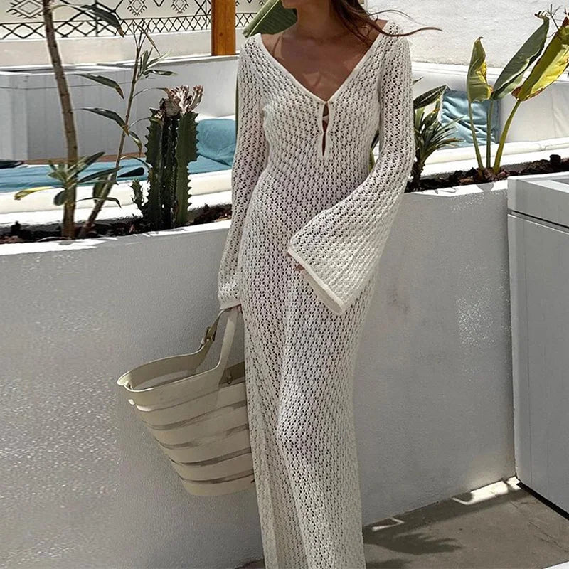 Bohemian V-Neck Hollow Out Maxi Dress