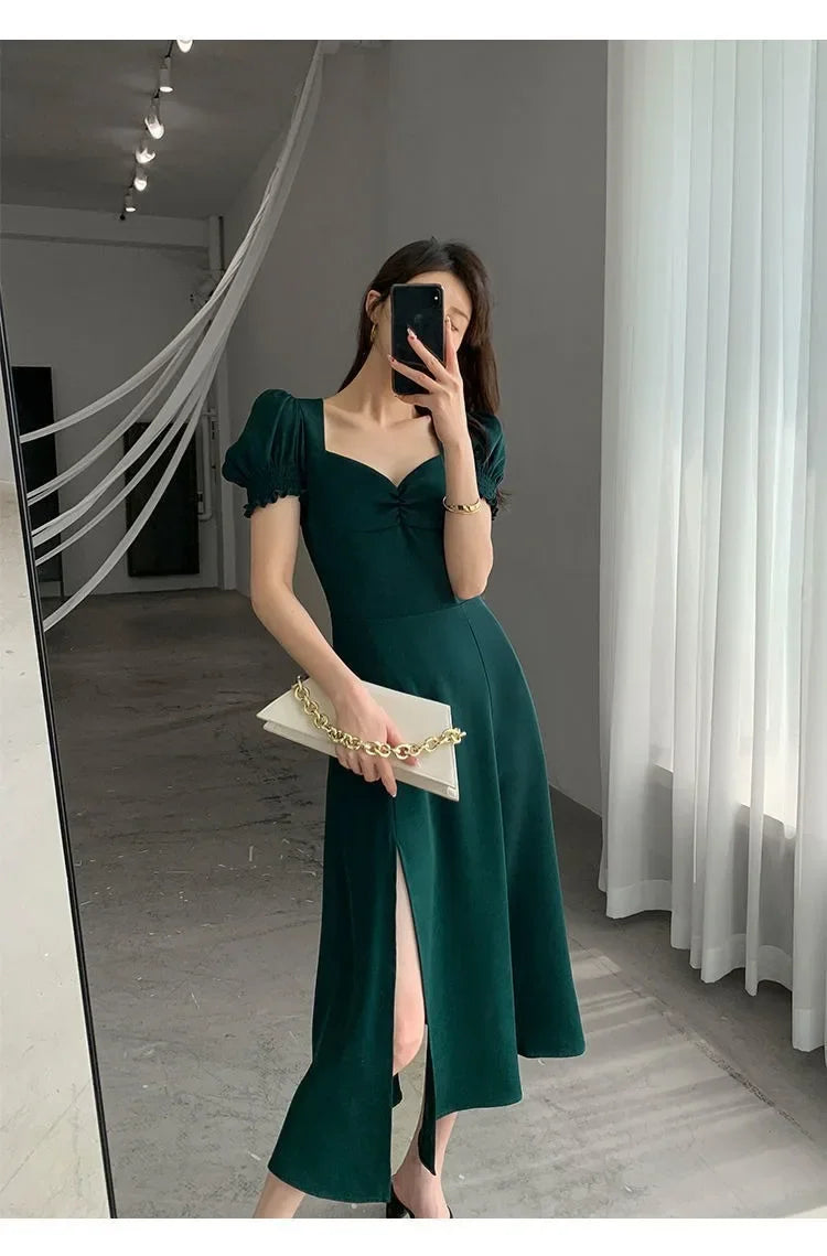 Vintage French Puff Sleeve A-Line Dress