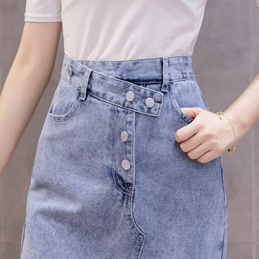 Autumn Irregular Long Denim Skirts Womens Double Split Skirt High Waisted Korean Style Elegant Long Maxi Skirt Jean