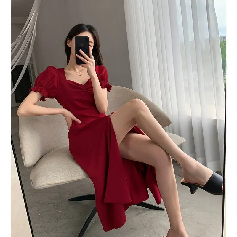 Vintage French Puff Sleeve A-Line Dress