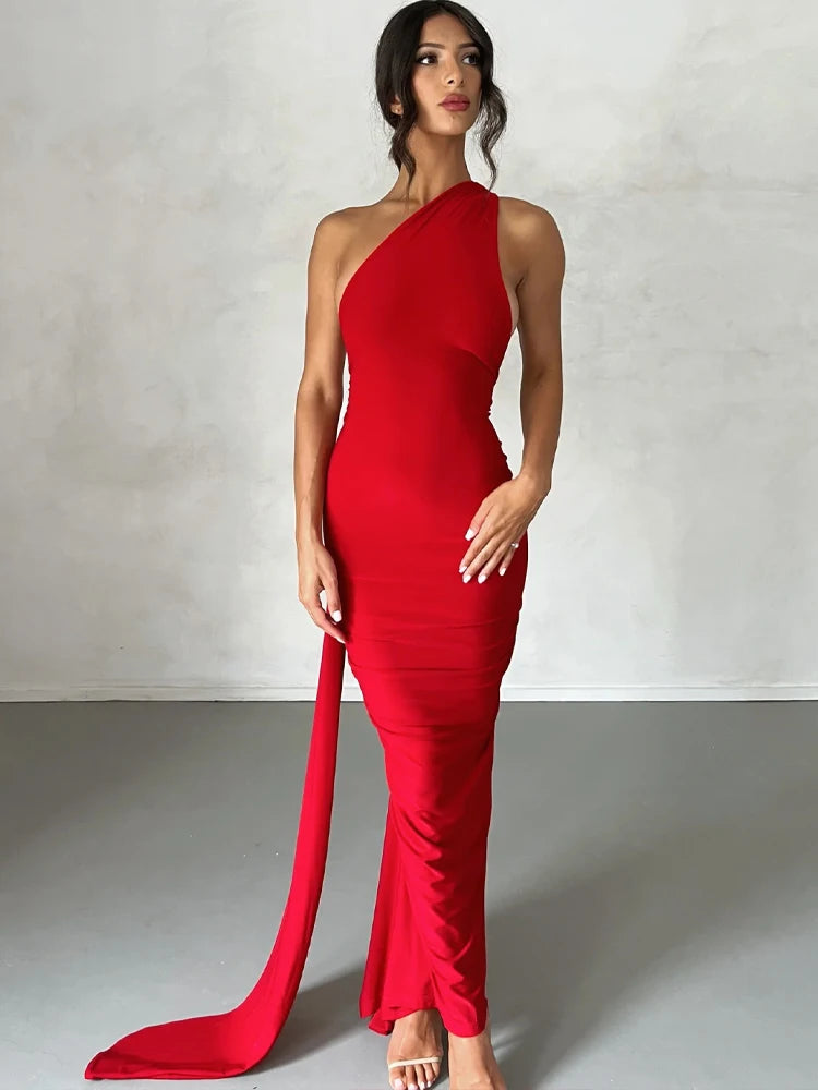 Backless Diagonal Collar Bodycon Dress