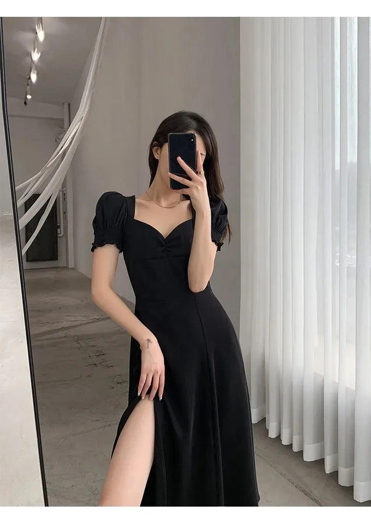 Vintage French Puff Sleeve A-Line Dress