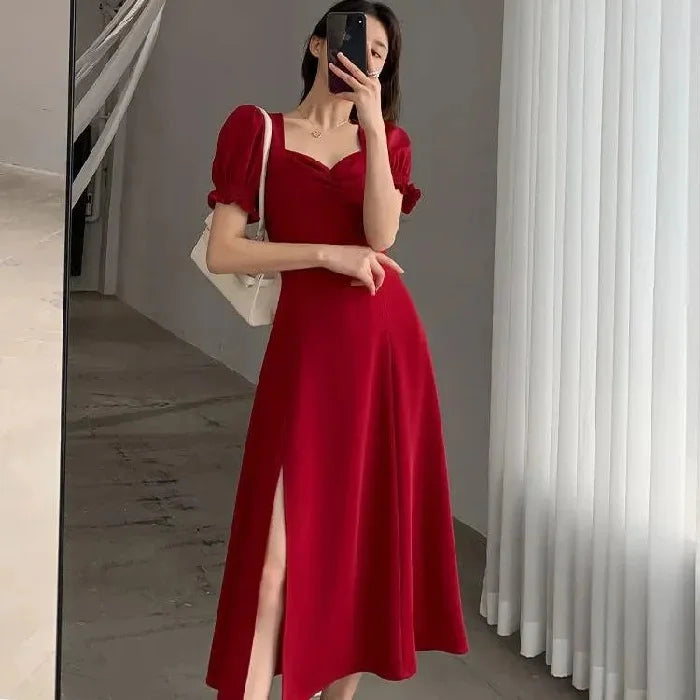 Vintage French Puff Sleeve A-Line Dress