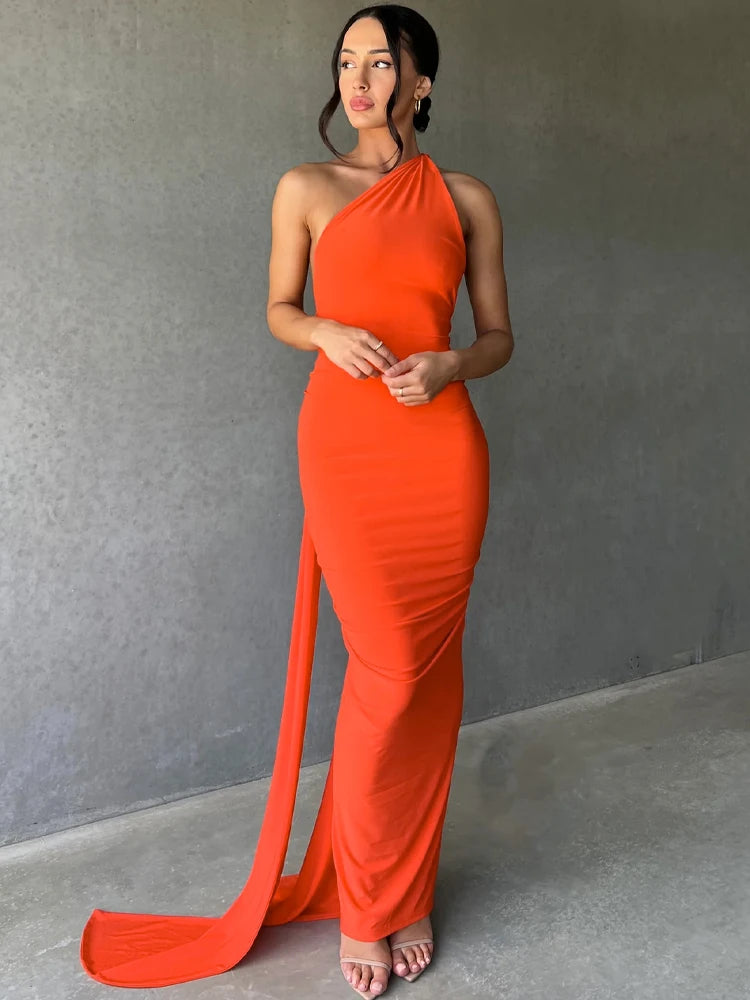 Backless Diagonal Collar Bodycon Dress