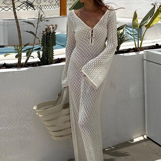 Bohemian V-Neck Hollow Out Maxi Dress