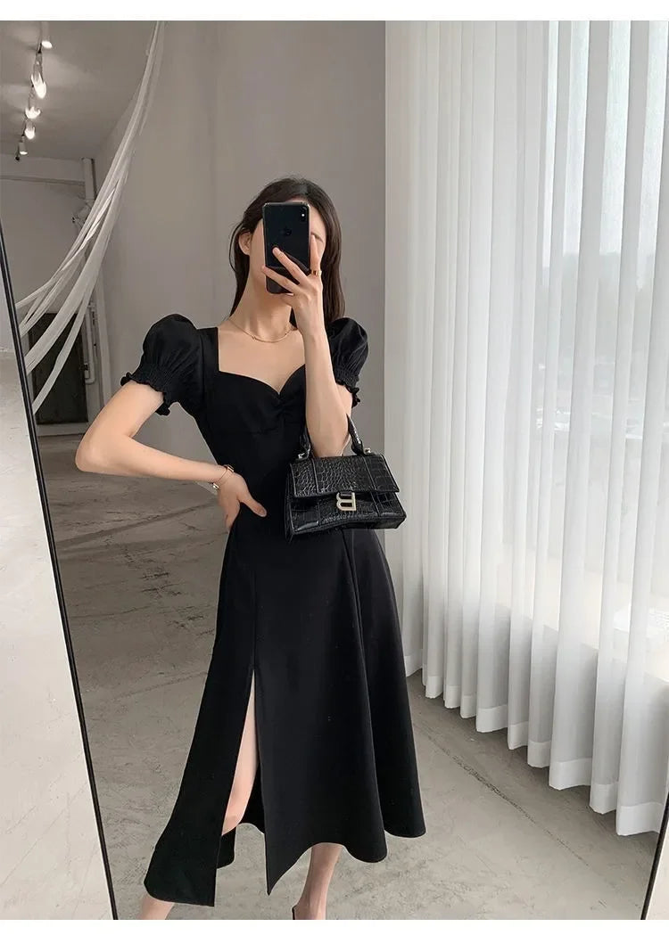 Vintage French Puff Sleeve A-Line Dress
