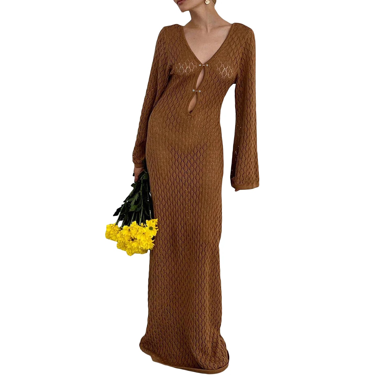 Bohemian V-Neck Hollow Out Maxi Dress