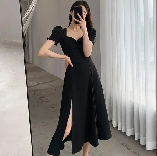 Vintage French Puff Sleeve A-Line Dress