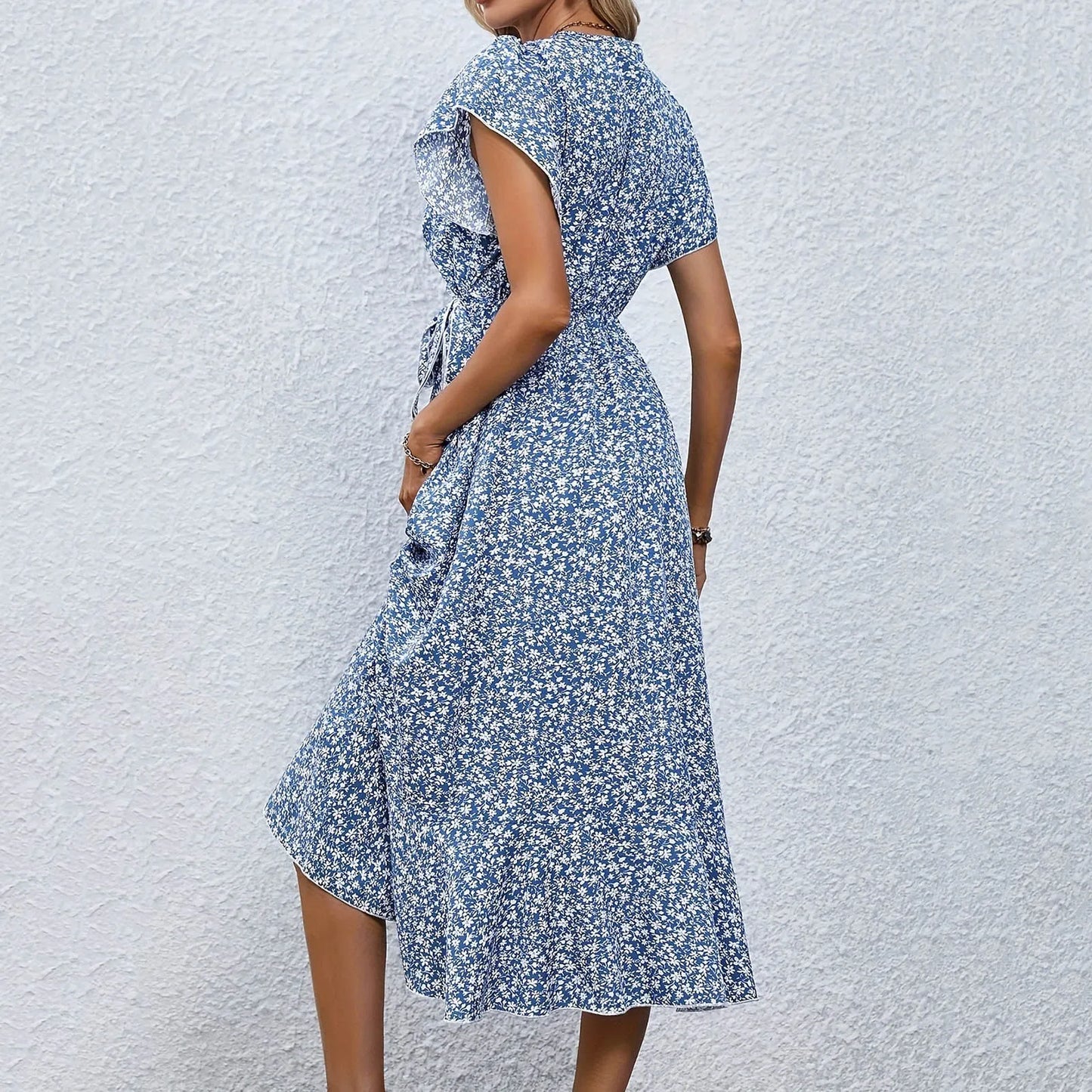 Split Midi Floral Wrap A-Line Dress