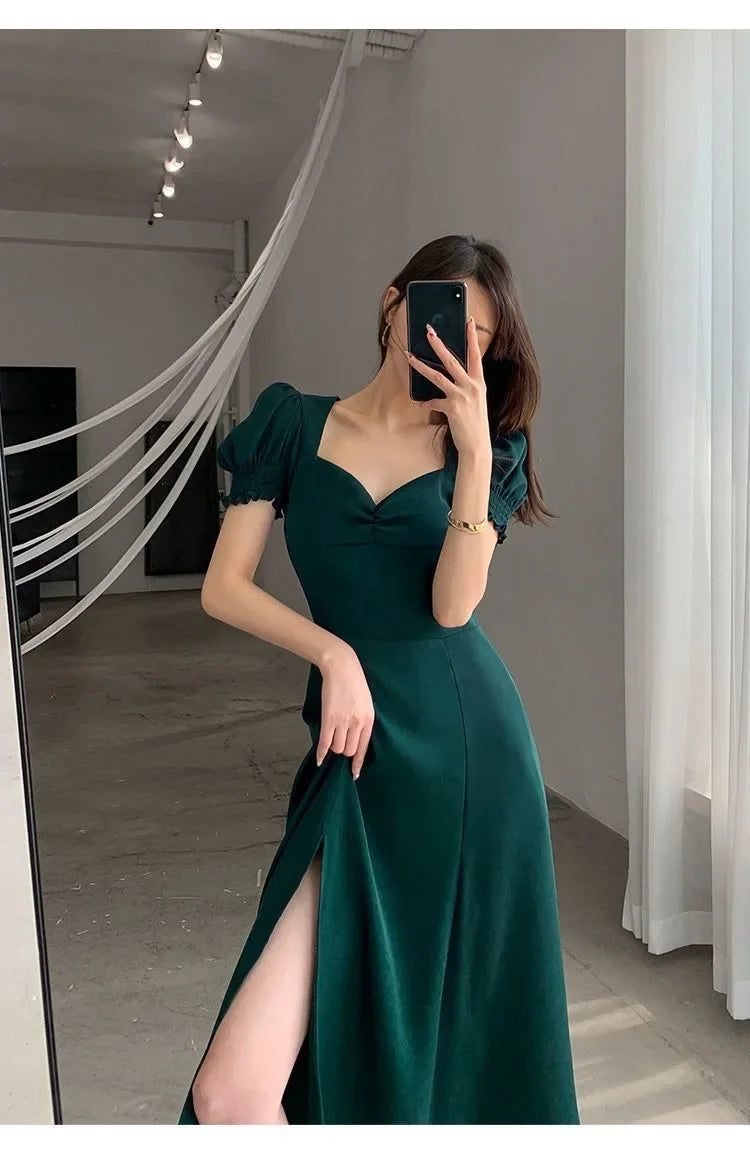 Vintage French Puff Sleeve A-Line Dress