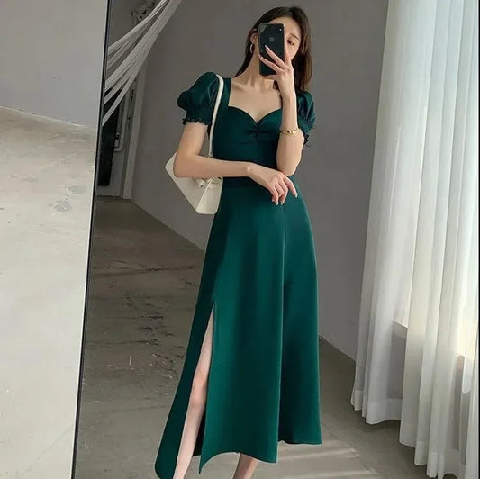 Vintage French Puff Sleeve A-Line Dress