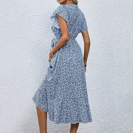 Split Midi Floral Wrap A-Line Dress