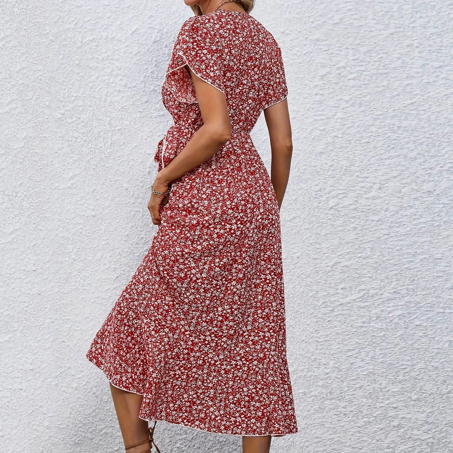 Split Midi Floral Wrap A-Line Dress