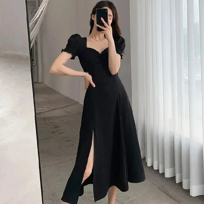 Vintage French Puff Sleeve A-Line Dress