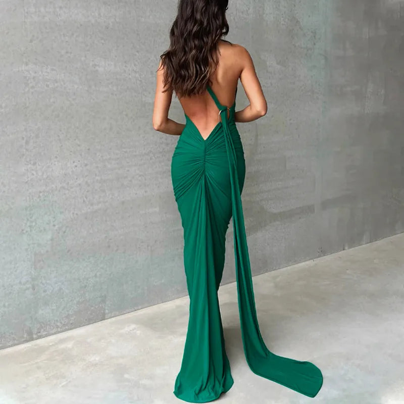 Backless Diagonal Collar Bodycon Dress