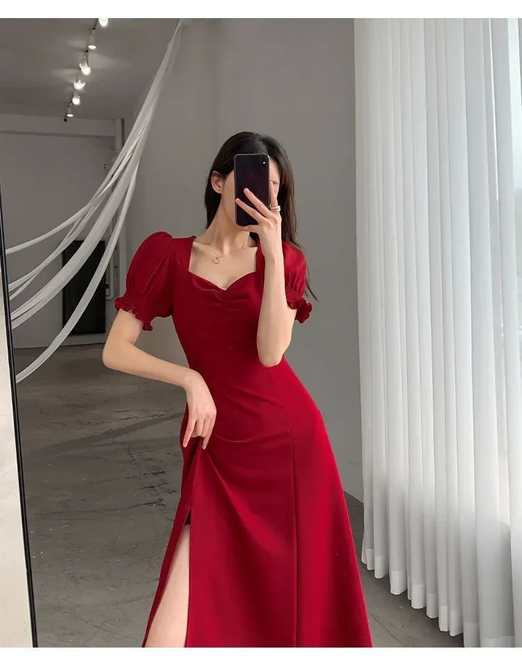Vintage French Puff Sleeve A-Line Dress
